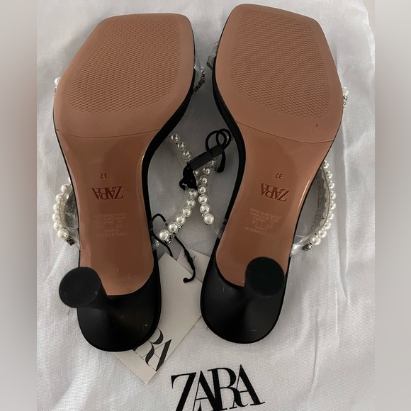 NEW ZARA Rhinestone Pearls Heeled Sandals, Black, good for US6.5 / US 7 - Picture 7 of 8